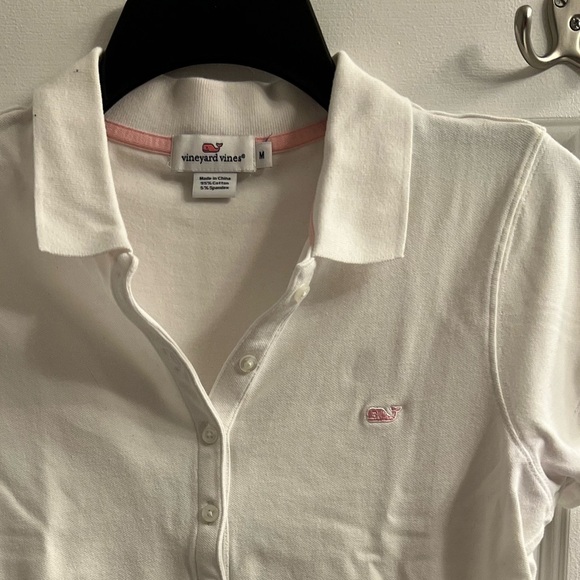 Vineyard Vines White Pink Logo Polo Sz M - Picture 5 of 6